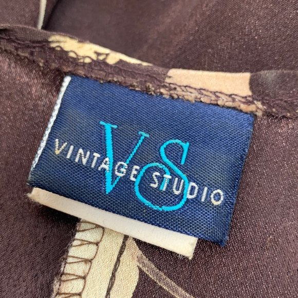 Vintage Studio Floral Shift Dress Brown & Cream Large 100% Polyester Lightweight - Picture 3 of 11